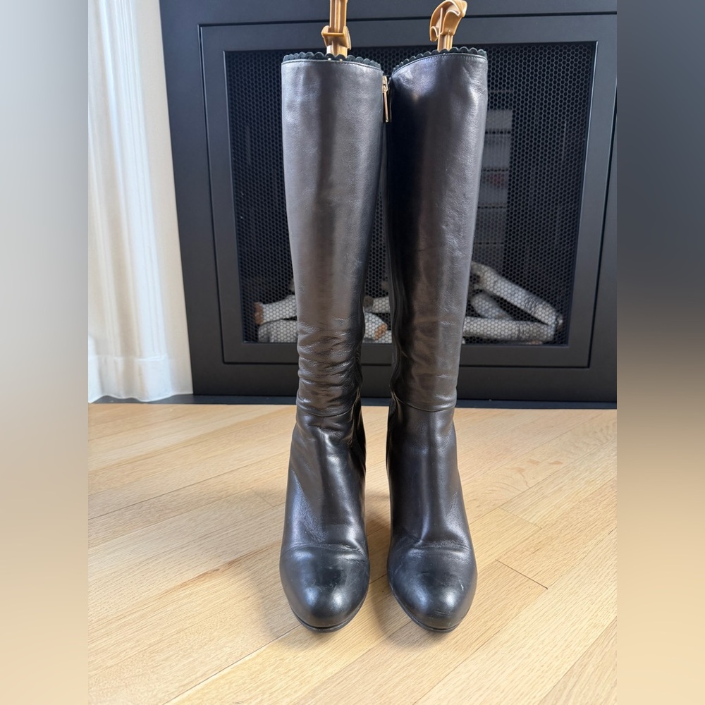L.K. Bennett Black Scalloped Edge Leather Boots